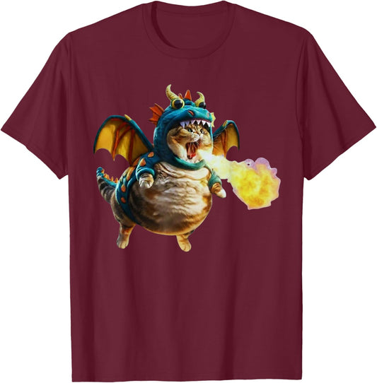 Funny Dragon Cat Costume Fire Breathing Spooky Meme T-Shirt - T-Shirt | Maroon