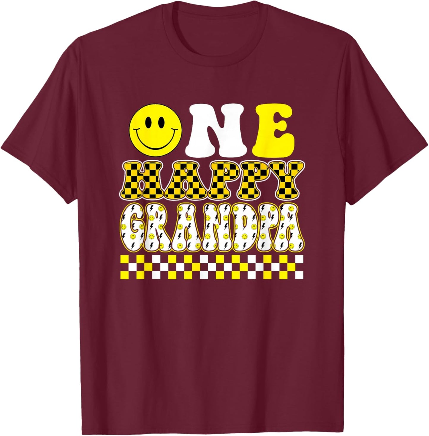 One Happy Dude Grandpa 1st Birthday Family Matching T-Shirt - T-Shirt | Maroon