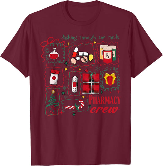 Coquette Cute Christmas Pharmacy Crew Nurse Medical CPhT T-Shirt - T-Shirt | Maroon