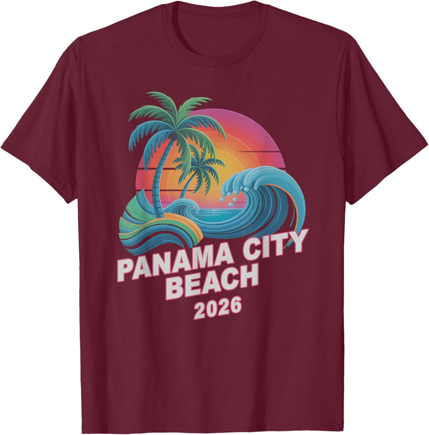Vintage Panama City Beach 2026 Vacay Travel Vacation All T-Shirt - T-Shirt | Maroon