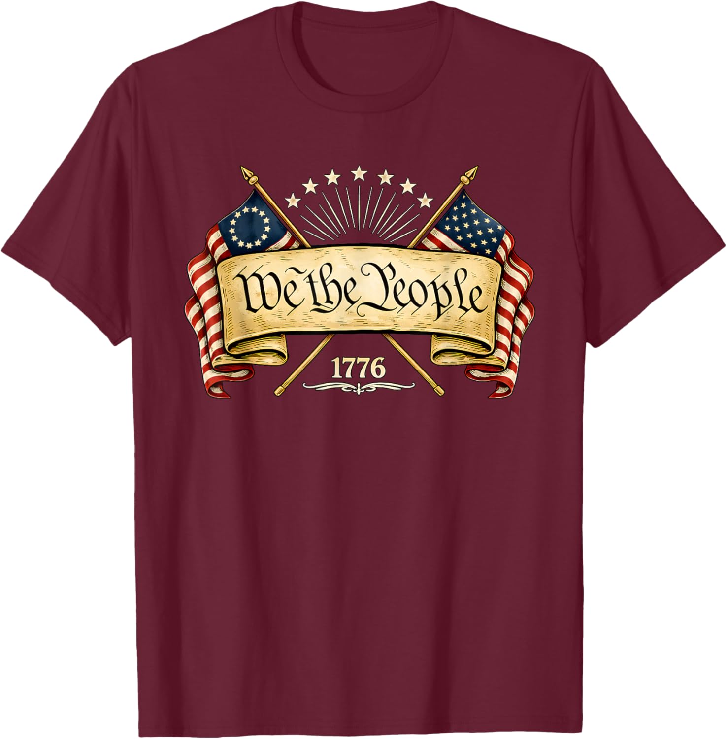 Patriotic Two Flags 1776 2026 We The People T-Shirt - T-Shirt | Maroon