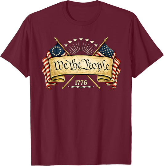 Patriotic Two Flags 1776 2026 We The People T-Shirt - T-Shirt | Maroon