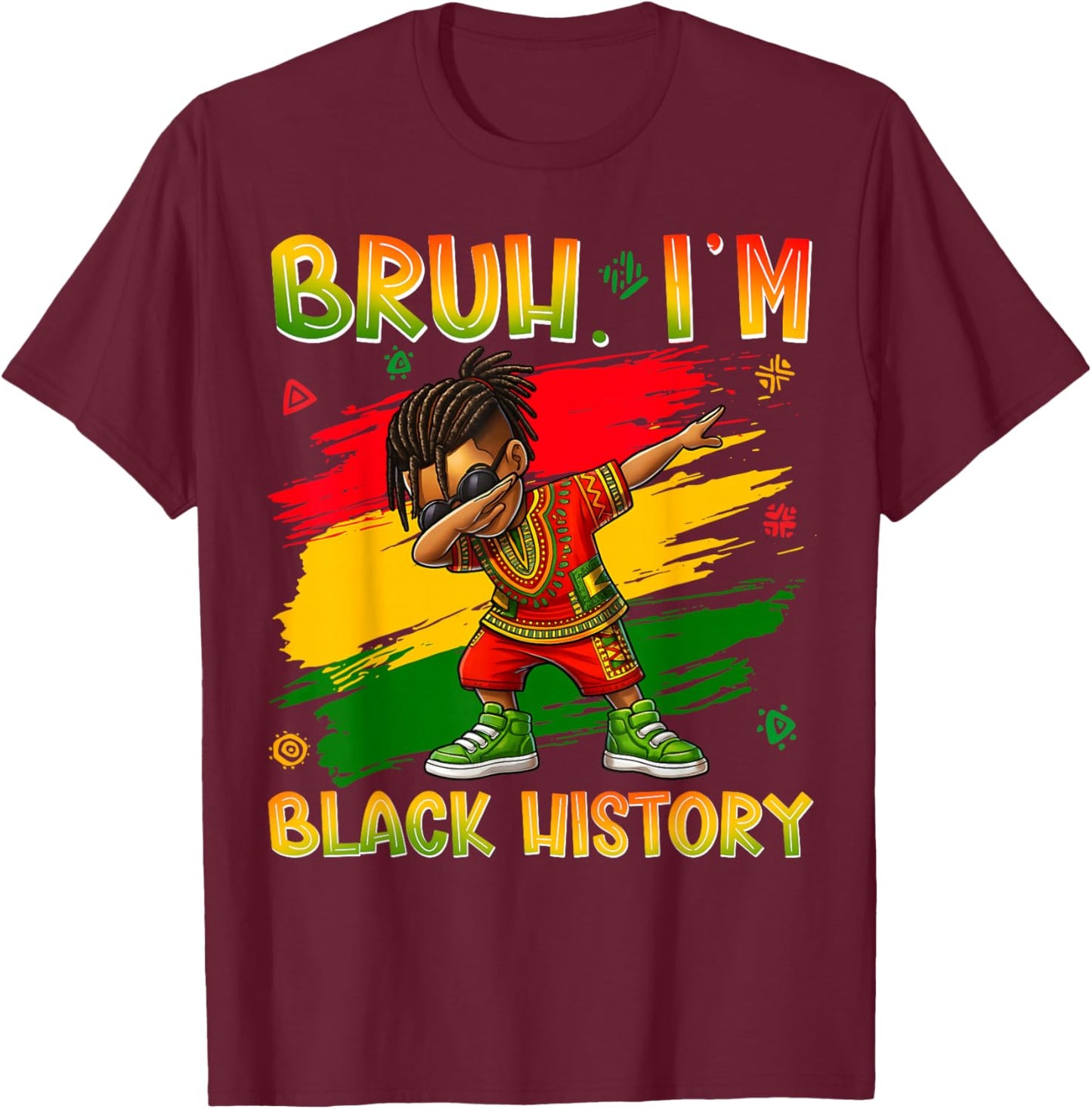 Black History Month I Am Black History Dabbing Afro Men Boy T-Shirt - T-Shirt | Maroon