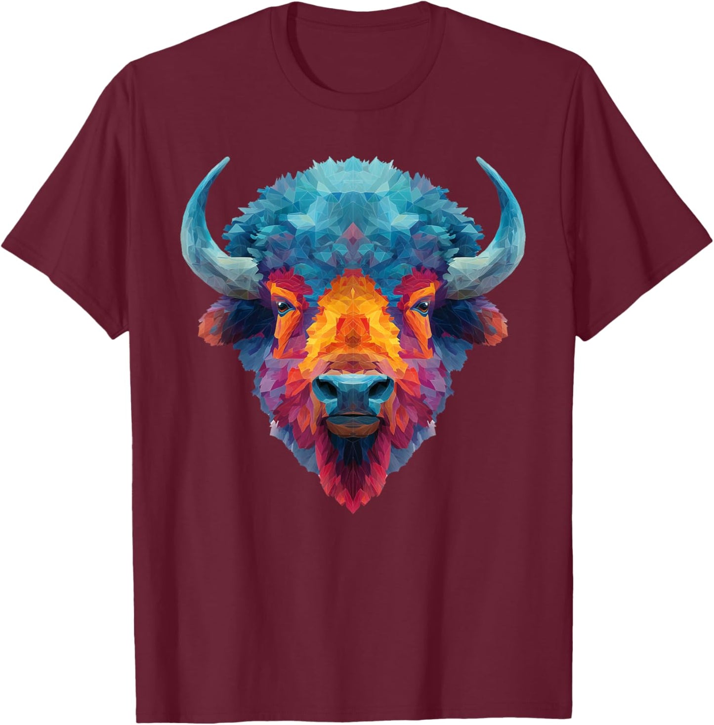 Bison Buffalo Colorful Art Graphic T-Shirt - T-Shirt | Maroon
