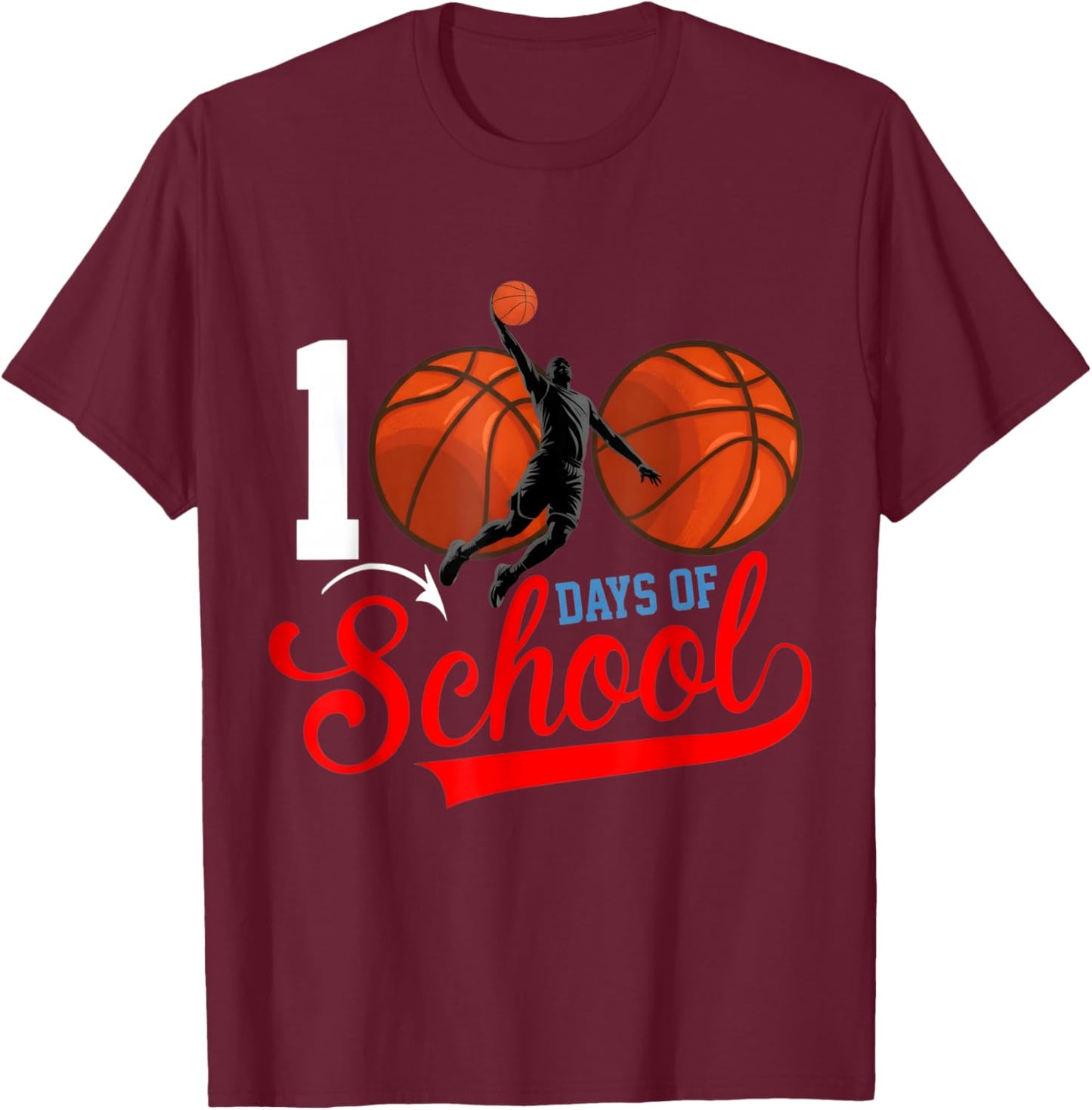 100 Days of School Basketball for Boys and Girls T-Shirt - T-Shirt | Maroon