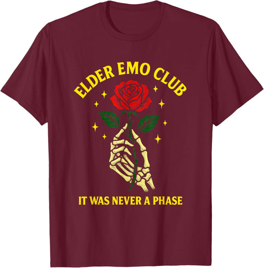 Elder Emo Club - Nostalgic Goth Punk Lovers T-Shirt - T-Shirt | Maroon