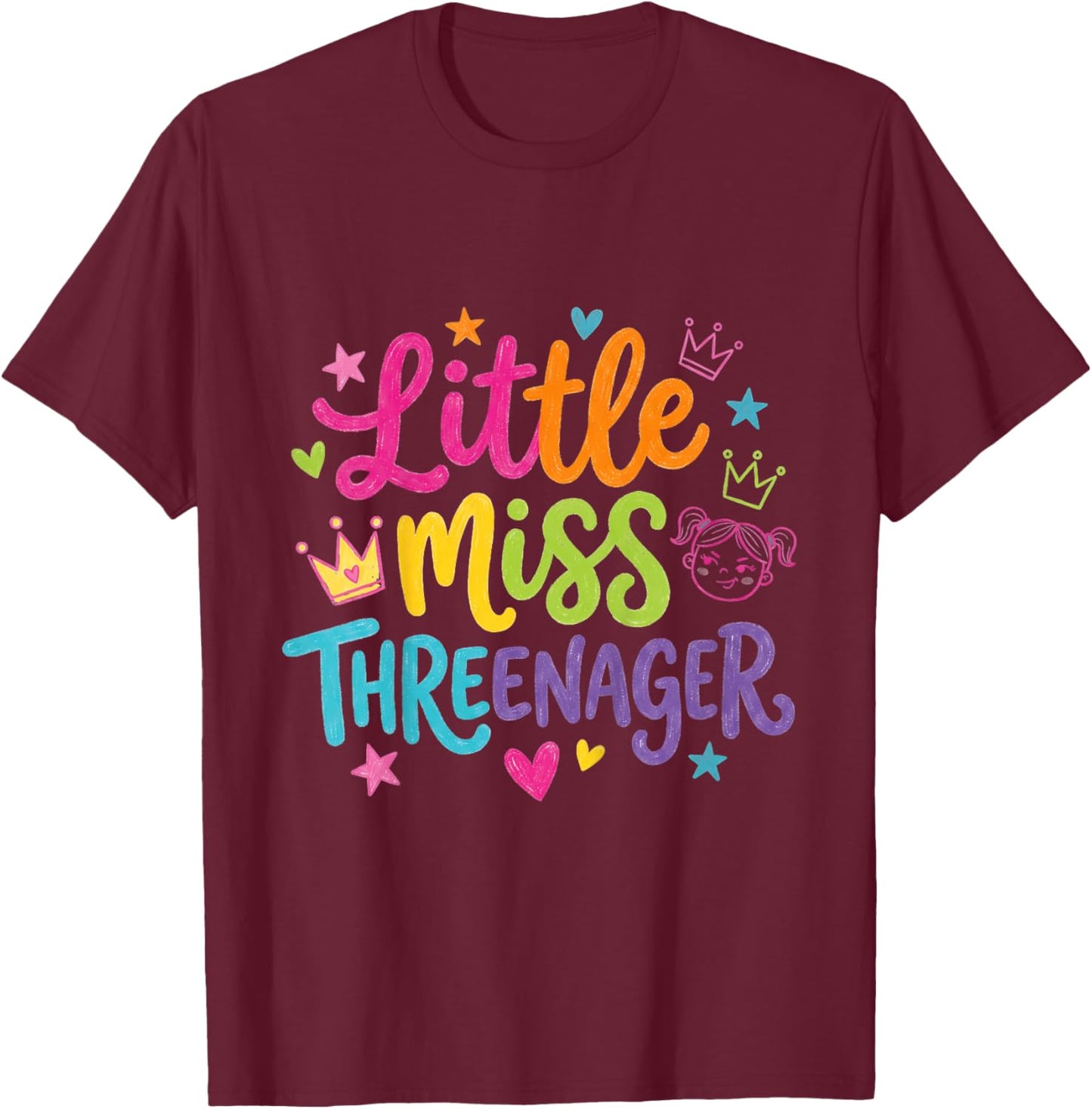 3rd Birthday Girl Sassy Toddler Little Miss Threenager T-Shirt - T-Shirt | Maroon