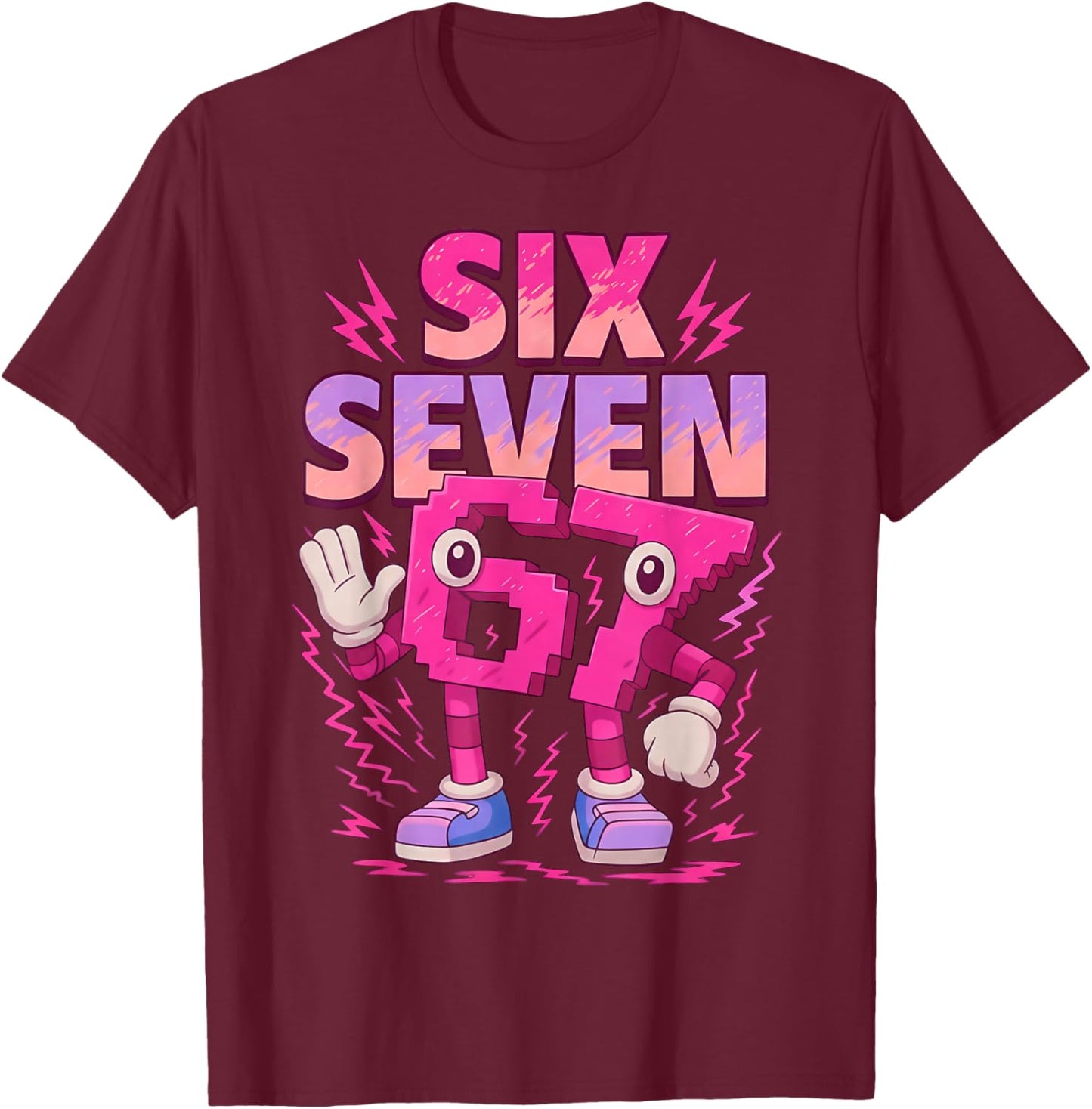 Pink 6 7 Six Seven Meme Girl Kids T-Shirt - T-Shirt | Maroon