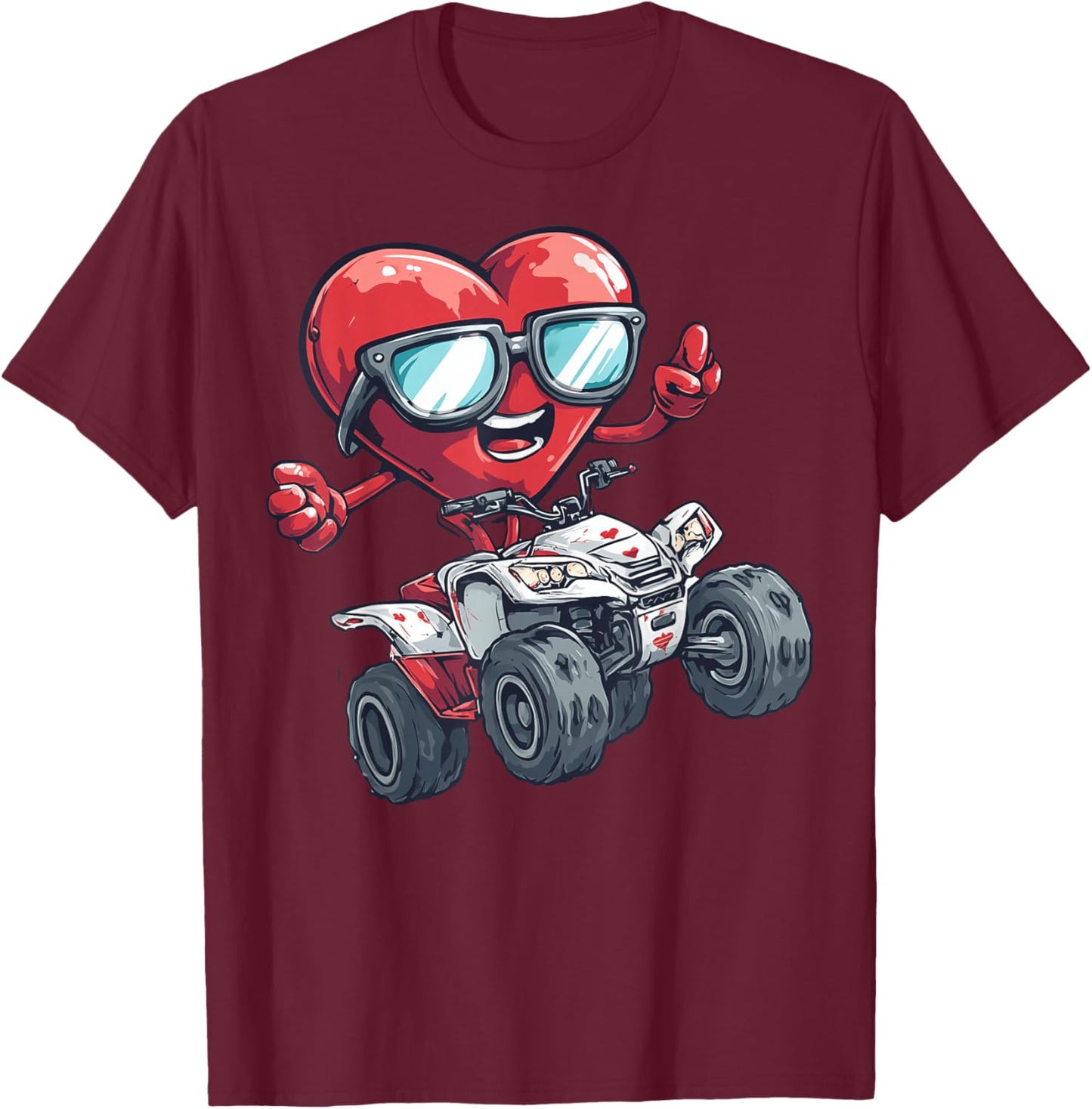ATV Heart Quad 4 Wheeler Valentine's Day Sunglasses T-Shirt - T-Shirt | Maroon