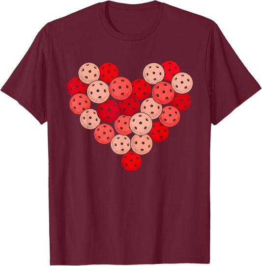Women Pickleball Valentines Day Heart Love Pickleball Player T-Shirt - T-Shirt | Maroon