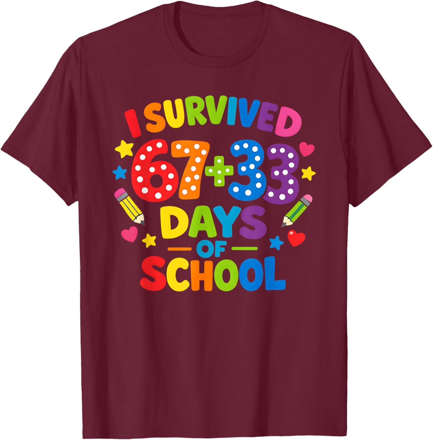Funny School Math Joke I Survived Days Student Teacher T-Shirt - T-Shirt | Maroon