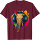 Elephant with Music Headphones T-Shirt - T-Shirt | Maroon