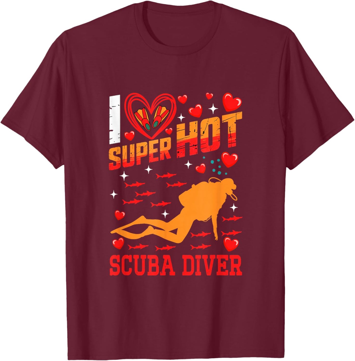 I Love Hot Scuba Diver Valentine's Day Couple Proud Job T-Shirt - T-Shirt | Maroon