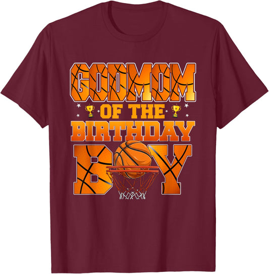 Basketball GODMOM of The Birthday Boy Family Matching T-Shirt - T-Shirt | Maroon