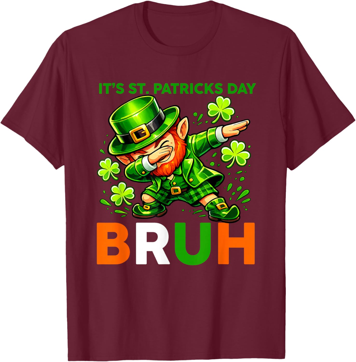 It's St Patricks Day Bruh Funny Leprechaun Dabbing Kids Boys T-Shirt - T-Shirt | Maroon