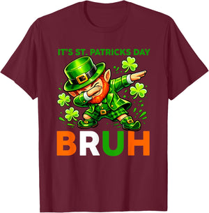 It's St Patricks Day Bruh Funny Leprechaun Dabbing Kids Boys T-Shirt - T-Shirt | Maroon