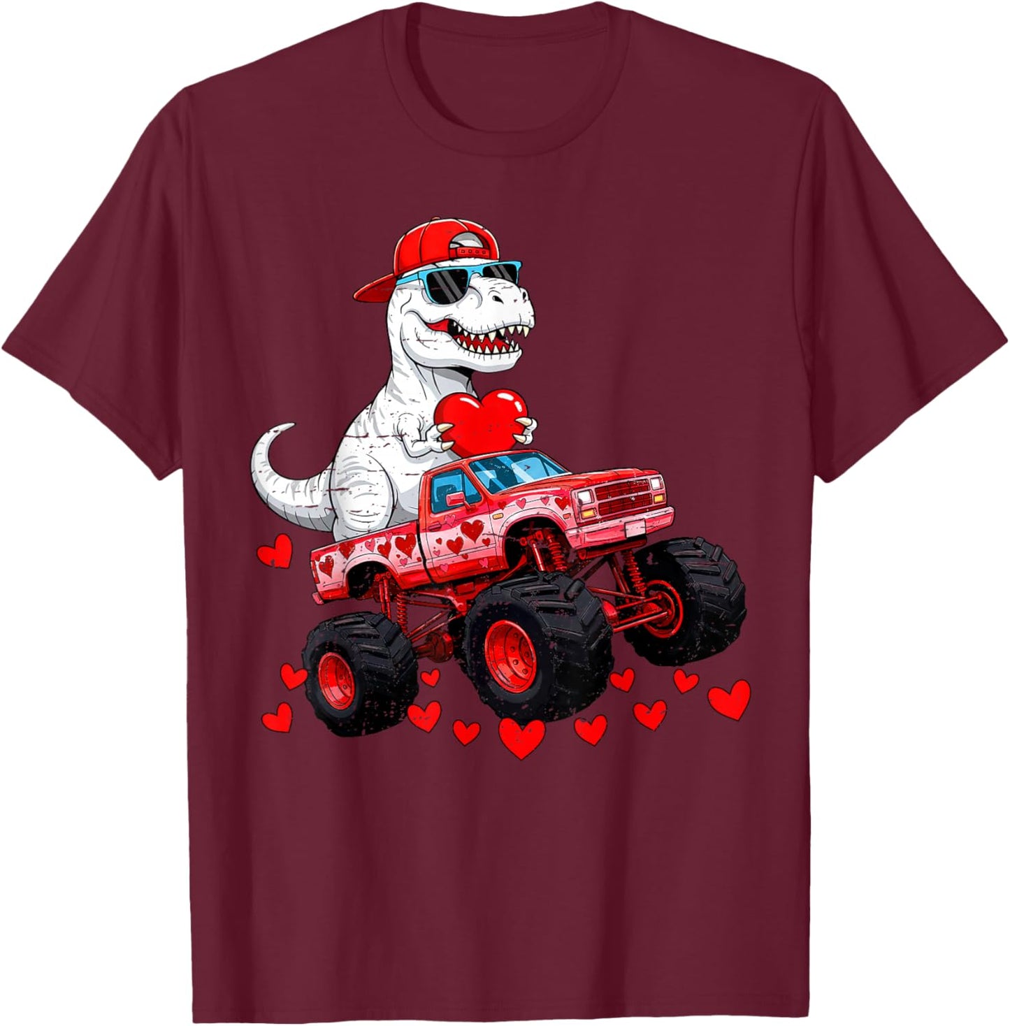 I Steal Hearts T Rex Dino Valentines Day T-Shirt - T-Shirt | Maroon