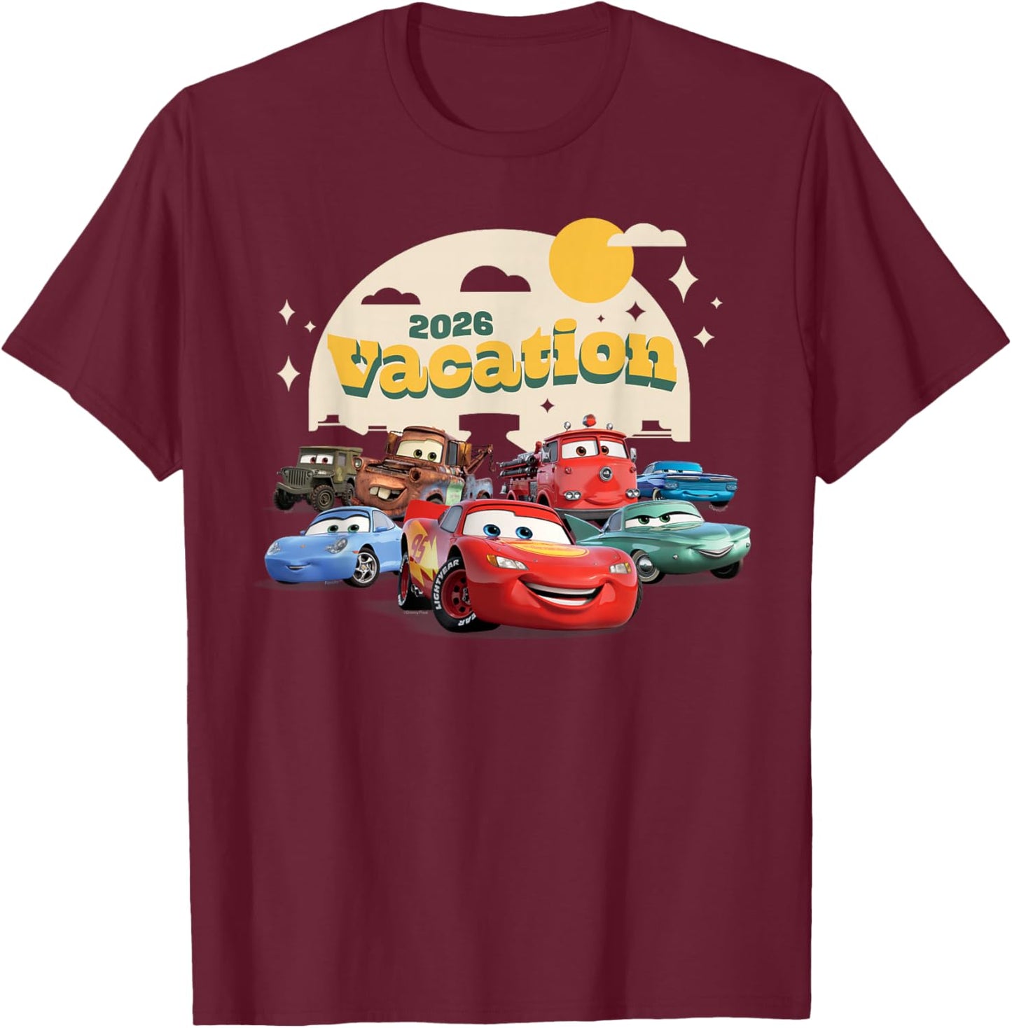 Disney and Pixar's Cars 2026 Vacation Matching Group Trip T-Shirt - T-Shirt | Maroon