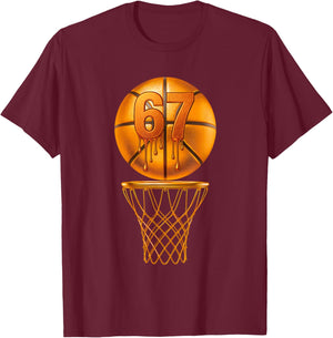 Gold 67 Drip Basketball Hoop Slam Dunk 6-7 Six Seven Bball T-Shirt - T-Shirt | Maroon