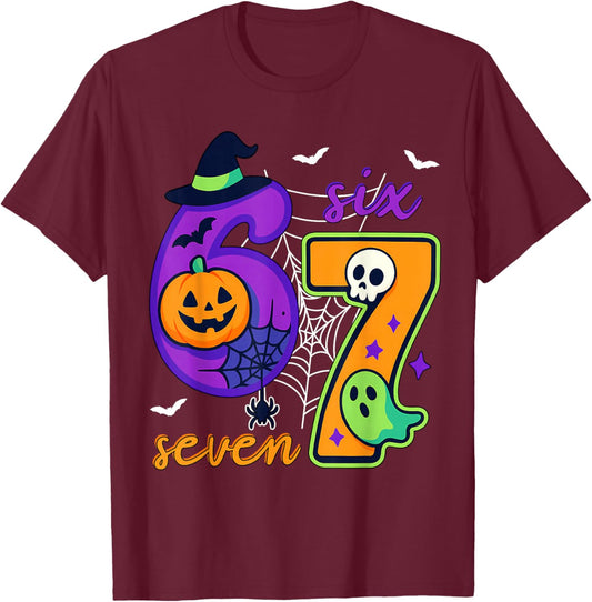 Six Seven Meme 6 7 Funny Ghost Halloween Costume T-Shirt - T-Shirt | Maroon