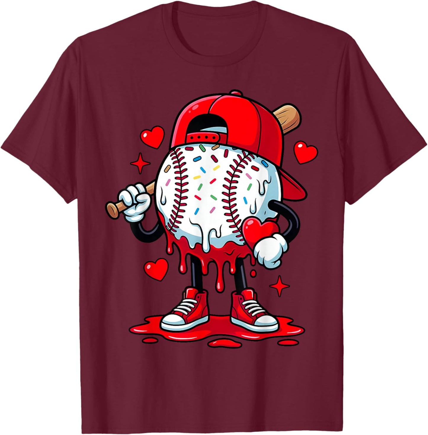 Baseball Drip Icecream Apparel Youth Boy Valentine T-Shirt - T-Shirt | Maroon