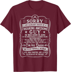 I Am Already Taken by Freaking Awesome Guy Born in June T-Shirt - T-Shirt | Maroon