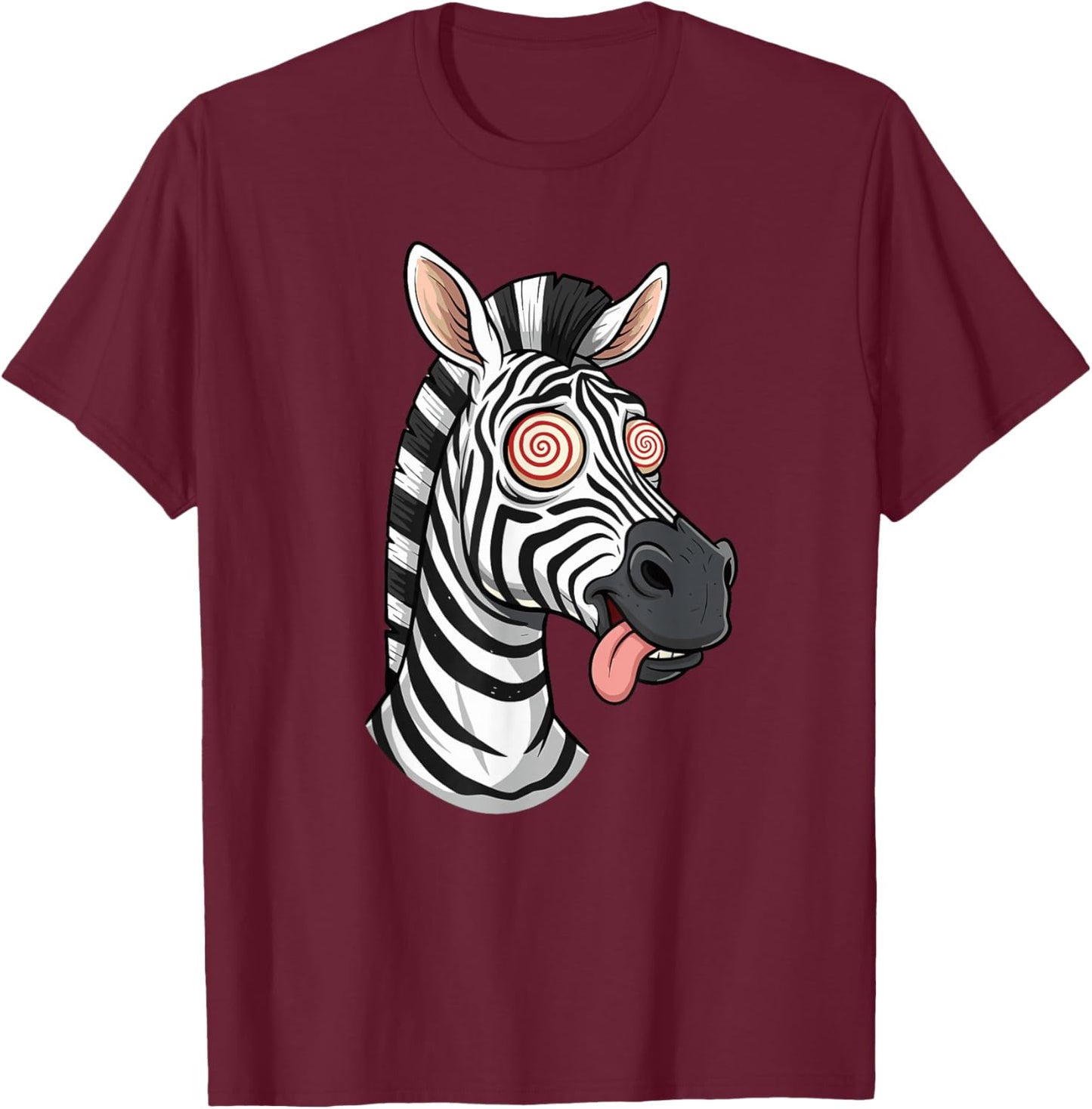 Crazy Zebra with Swirl Eyes Tongue Out T-Shirt - T-Shirt | Maroon