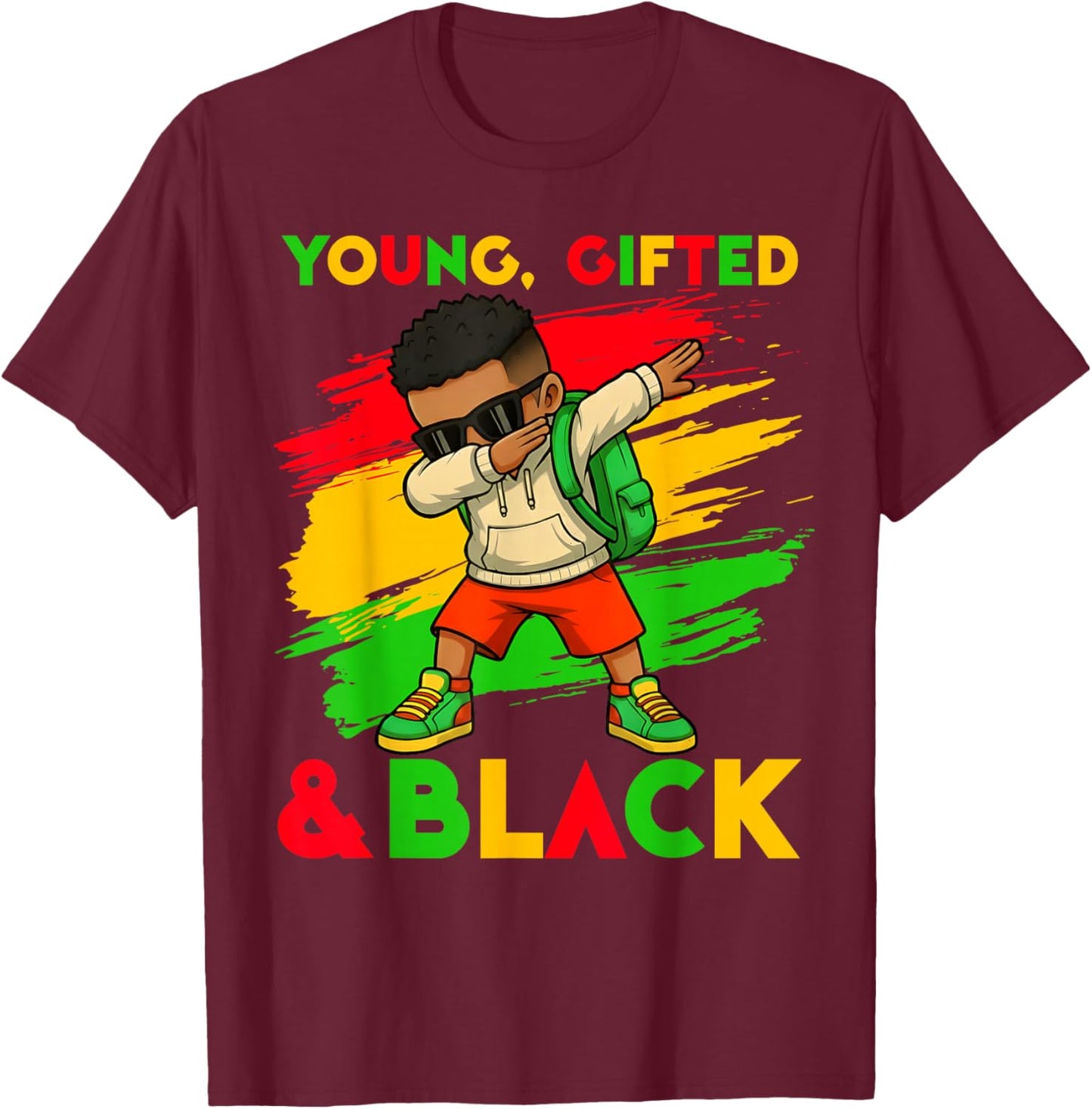 Black History Month Young Gifted & Black Cute Dabbing Boys T-Shirt - T-Shirt | Maroon