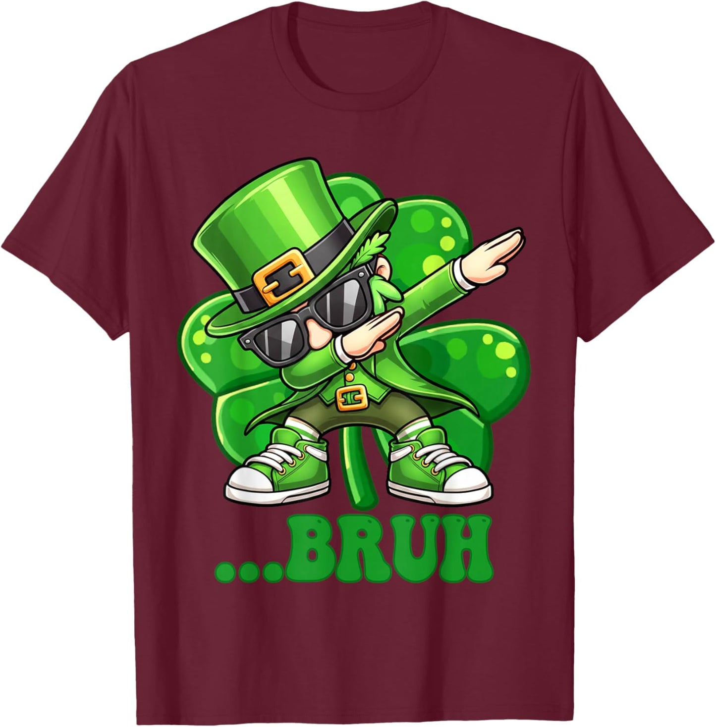 Shamrock Leprechaun Dabbing Bruh Funny St. Patrick’s Day T-Shirt - T-Shirt | Maroon