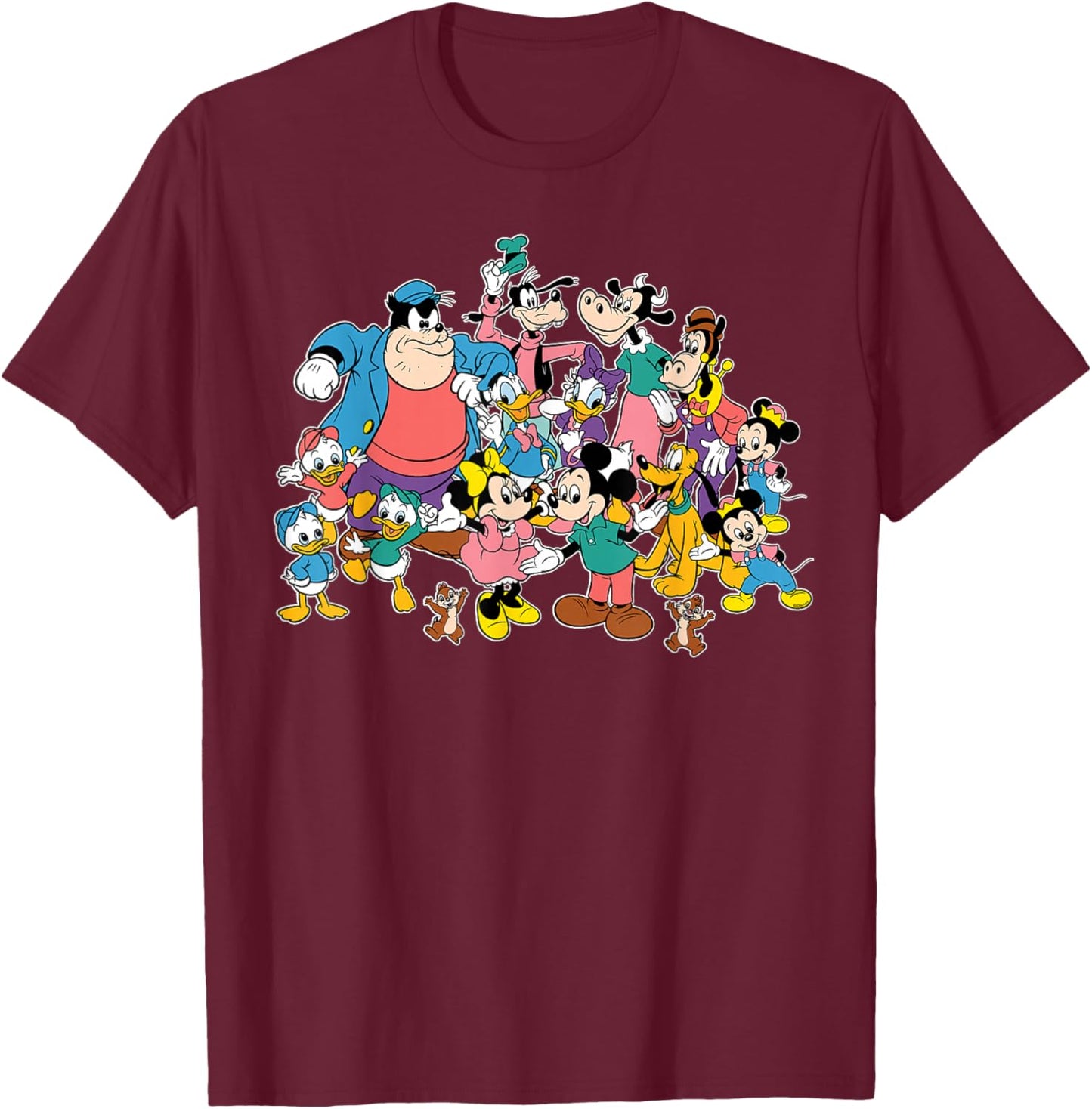 Disney Mickey Mouse & Friends Retro Matching Group Pose T-Shirt - T-Shirt | Maroon
