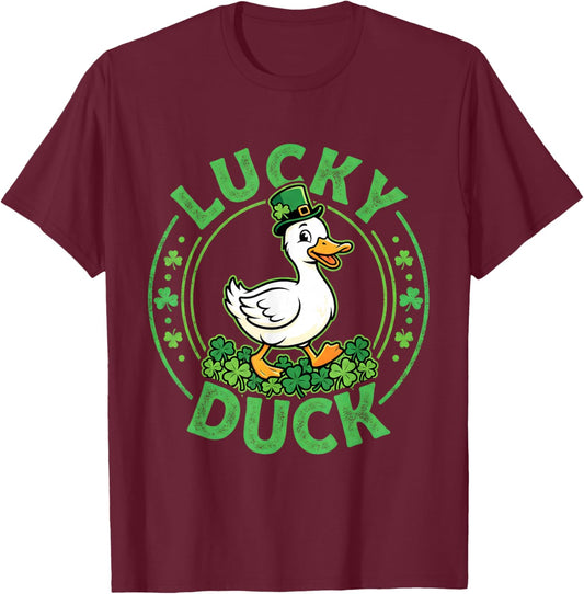Lucky Duck Shamrock Irish Parade Clover Design Graphic T-Shirt - T-Shirt | Maroon