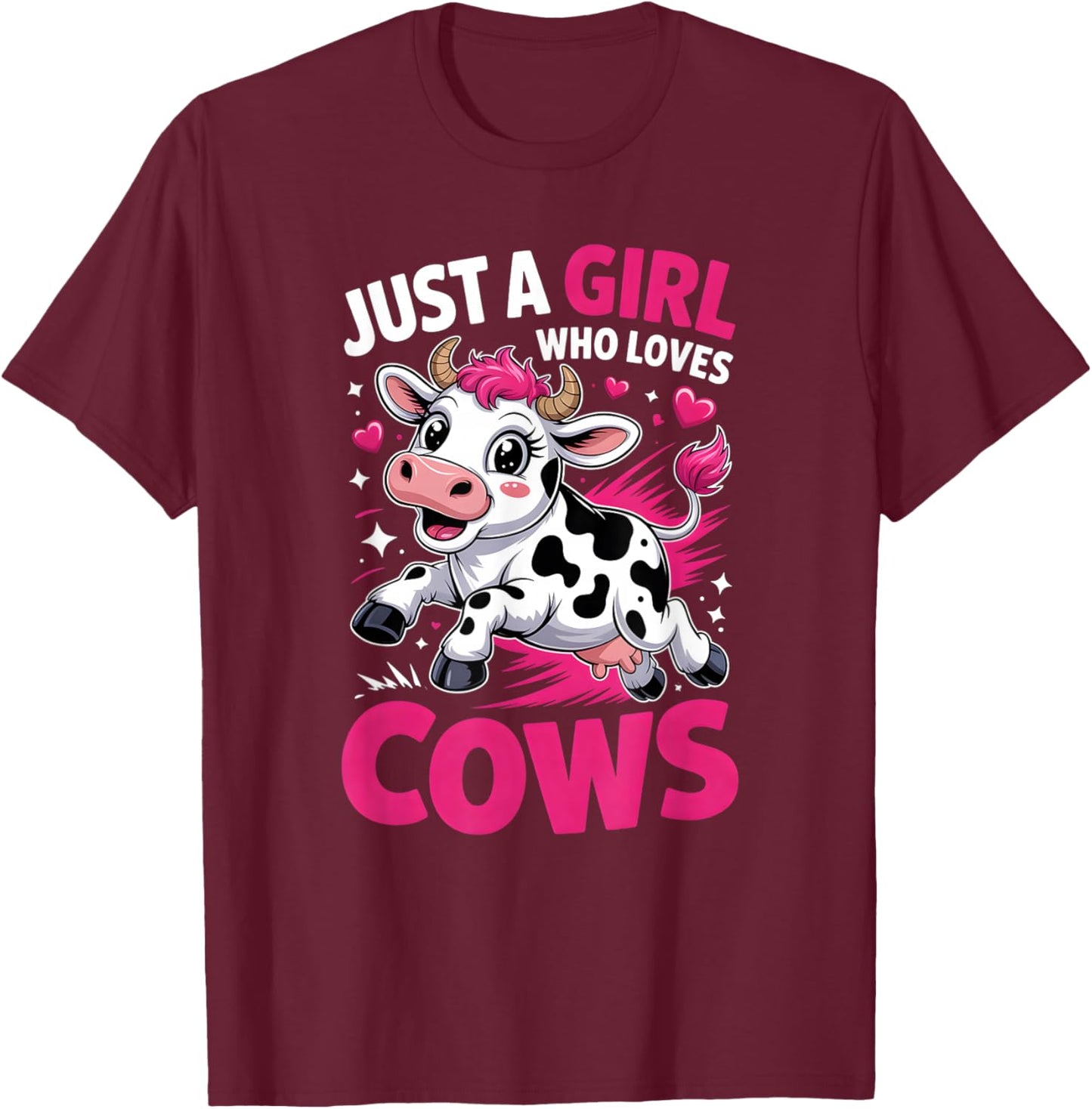 Girls Cow T-Shirt - T-Shirt | Maroon