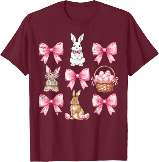Easter Bunnies Coquette Bow Basket Rabbit Girls Kids Women T-Shirt - T-Shirt | Maroon