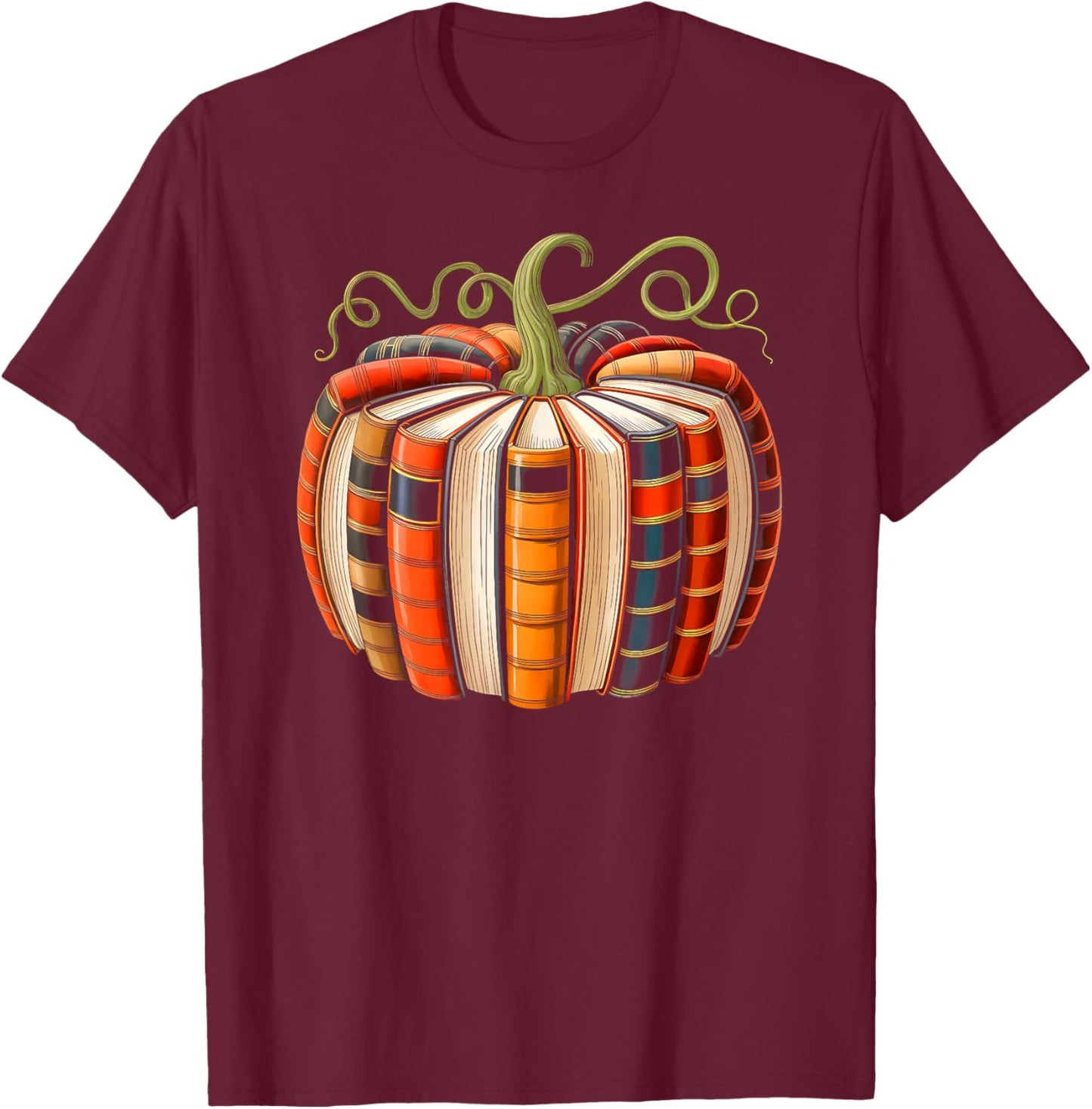 Retro Fall Book Reading Autumn Pumpkin Teacher Halloween T-Shirt - T-Shirt | Maroon