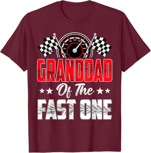 Granddad of The Fast One Birthday 1st Race Car Family T-Shirt - T-Shirt | Maroon