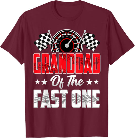 Granddad of The Fast One Birthday 1st Race Car Family T-Shirt - T-Shirt | Maroon