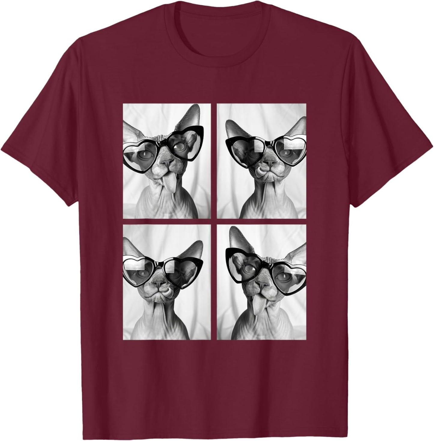 Sphynx Cats with Hearts Sunglasses Funny Valentine's Day T-Shirt - T-Shirt | Maroon