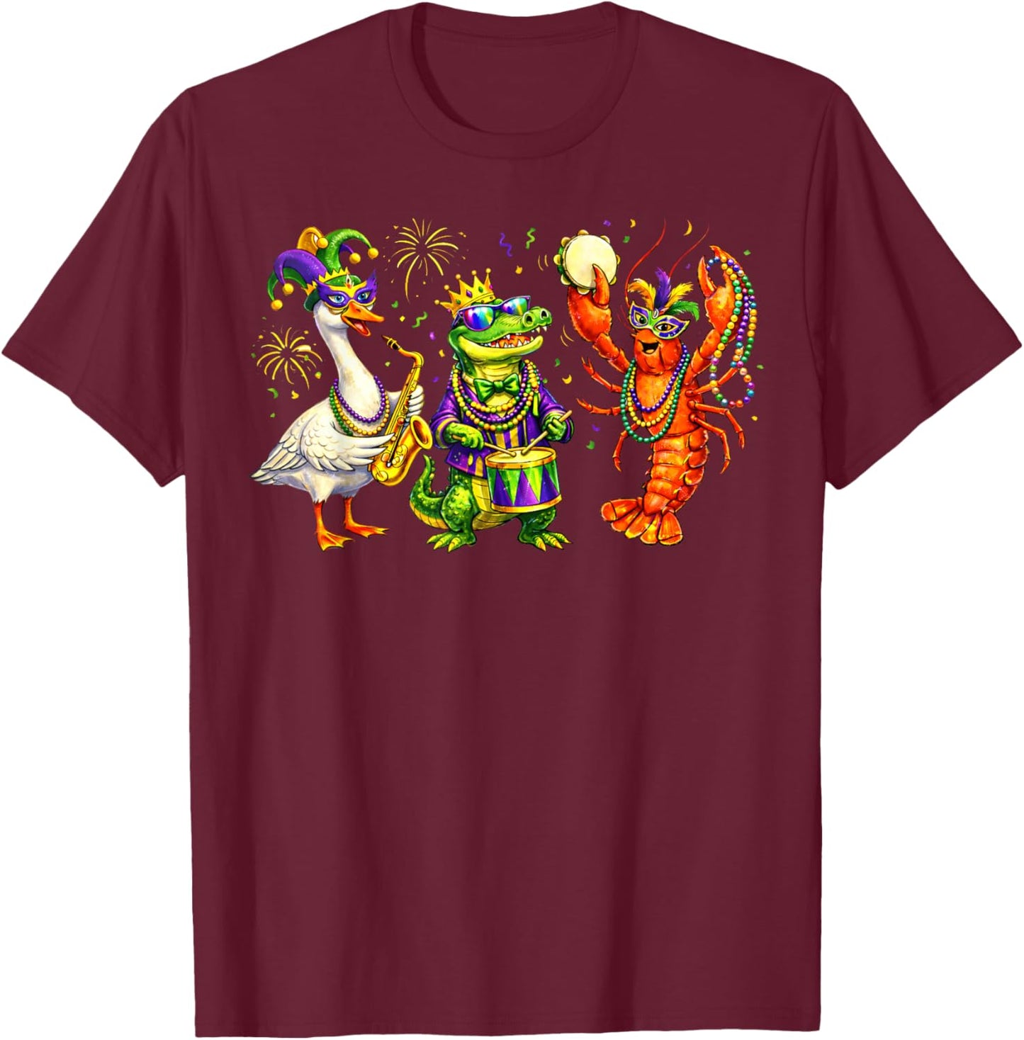 ABC Alligator Brown Pelican Crawfish Louisiana Mardi Gras T-Shirt - T-Shirt | Maroon