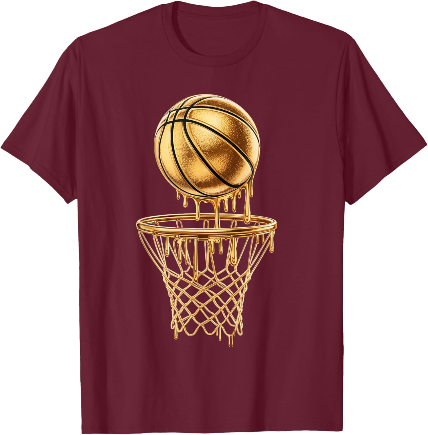 Gold Dripping Basketball Sport Men Boys Youth Kid Basketball T-Shirt - T-Shirt | Maroon