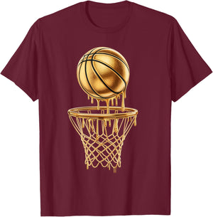 Gold Dripping Basketball Sport Men Boys Youth Kid Basketball T-Shirt - T-Shirt | Maroon