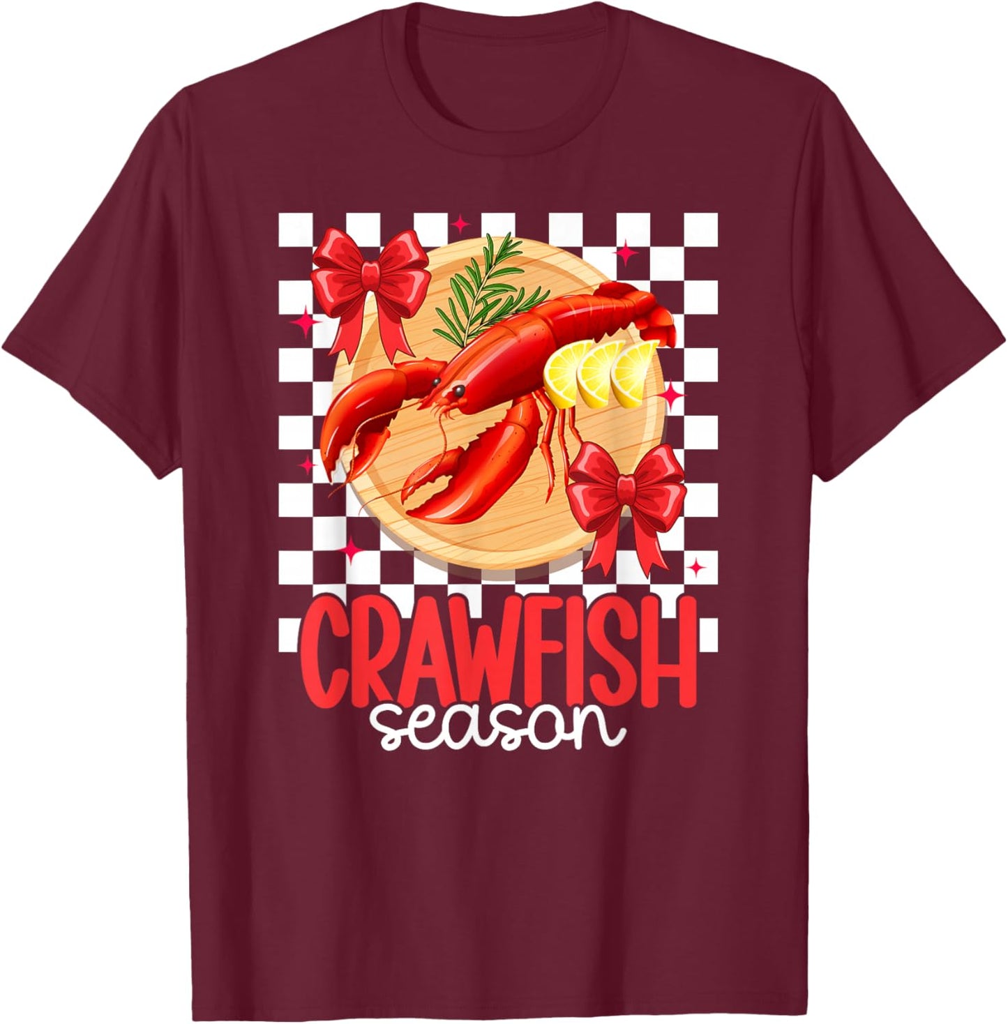 Crawfish Season Coquette Crawfish Boil Crawfish Lover T-Shirt - T-Shirt | Maroon