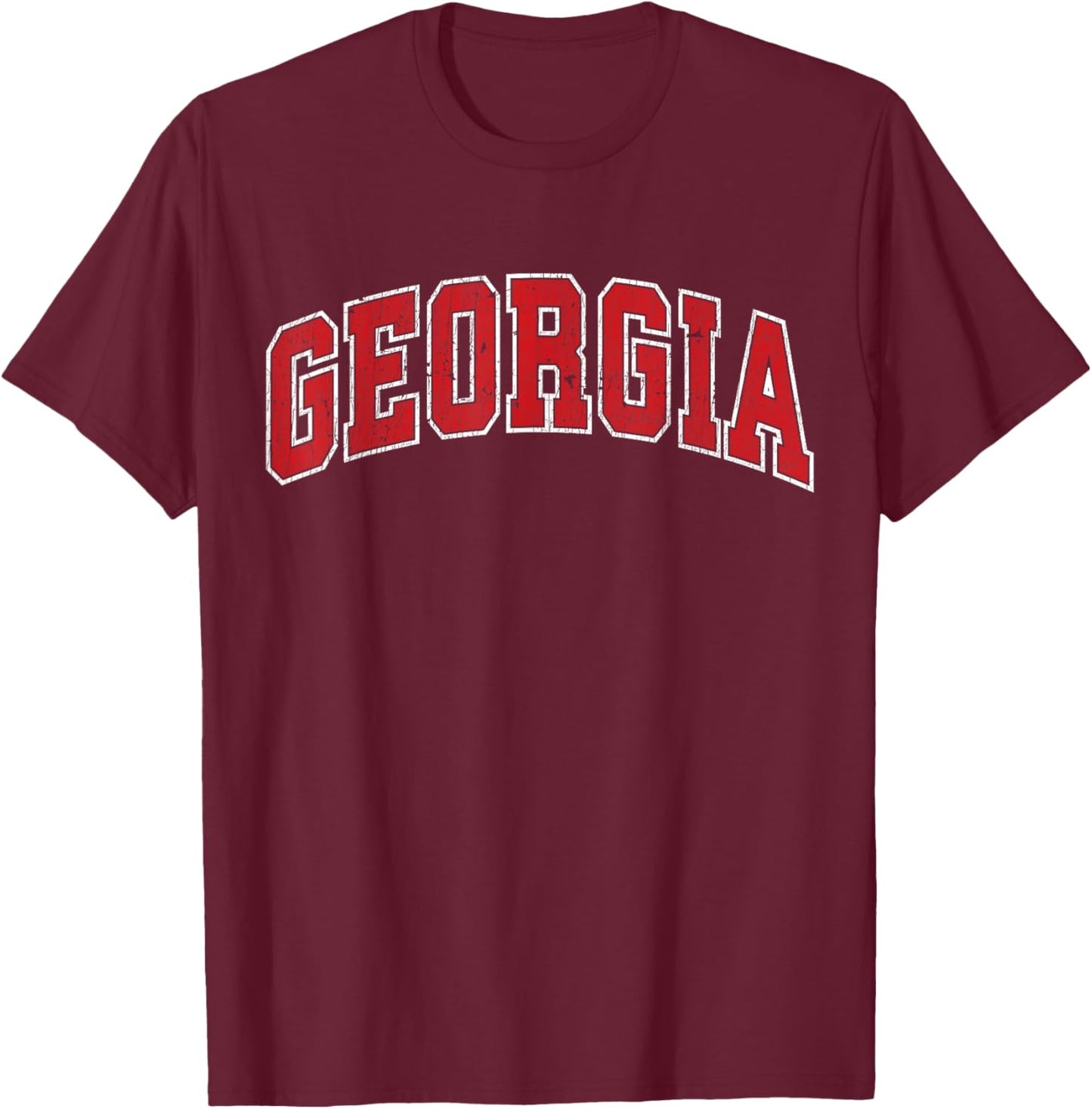 Georgia GA Vintage Athletic Sports Design Red Text T-Shirt - T-Shirt | Maroon