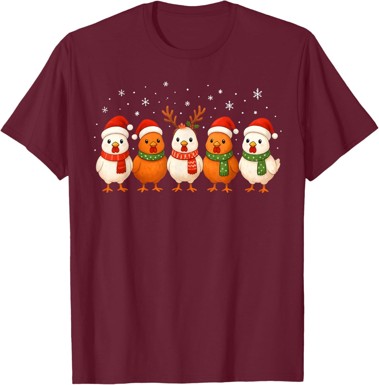 Christmas Lights Chicken Santa Kawaii Xmas Tree Holiday T-Shirt - T-Shirt | Maroon
