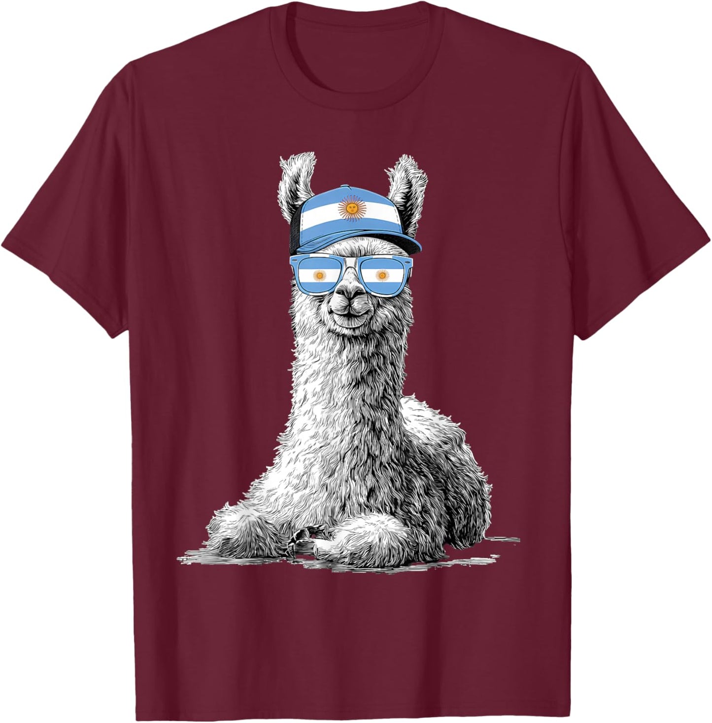 Argentina Llama Alpaca Argentinian Flag T-Shirt - T-Shirt | Maroon