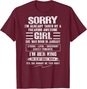 I'm Taken by Freaking Awesome Girl Born in January On Back T-Shirt - T-Shirt | Maroon
