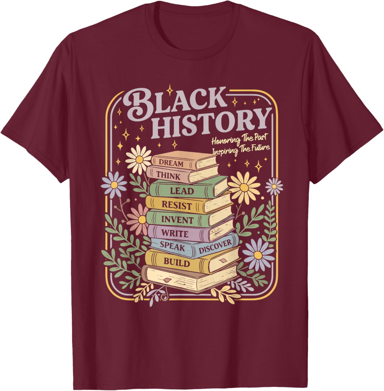 Black History Month Books Retro Black African Teacher Women T-Shirt - T-Shirt | Maroon
