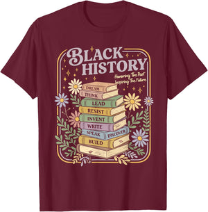 Black History Month Books Retro Black African Teacher Women T-Shirt - T-Shirt | Maroon