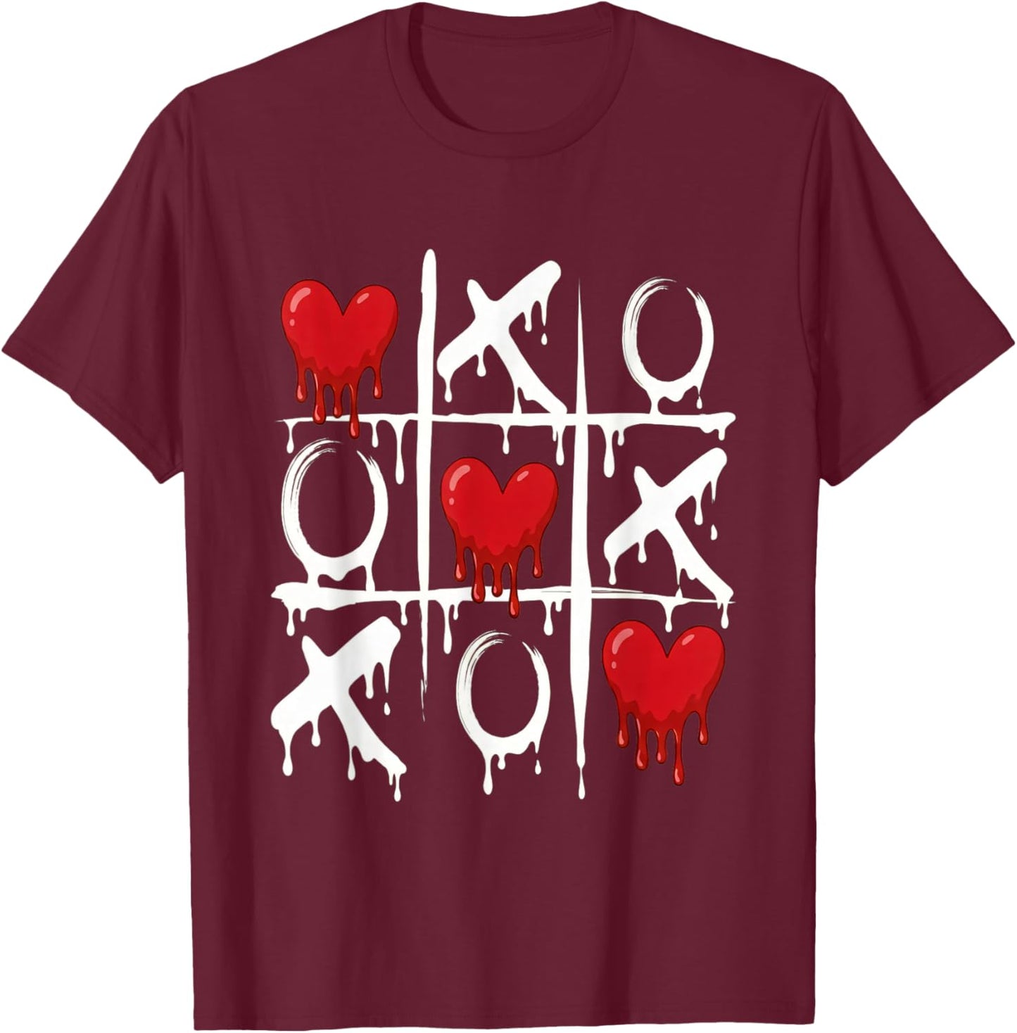 Valentine Tic Tac Toe Love Red Heart Cute Couple Romantic T-Shirt - T-Shirt | Maroon