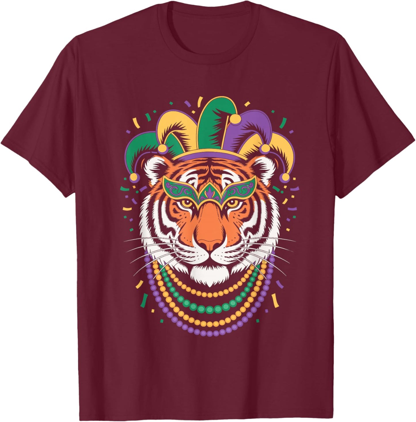 Tiger Mardi Gras Carnival Animal Tiger Face Lover T-Shirt - T-Shirt | Maroon