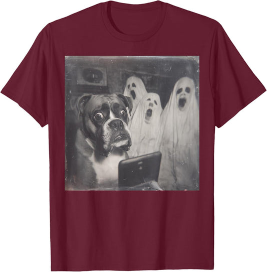 Boxer Ghost Funny Halloween, Scary Dog Spooky Season T-Shirt - T-Shirt | Maroon